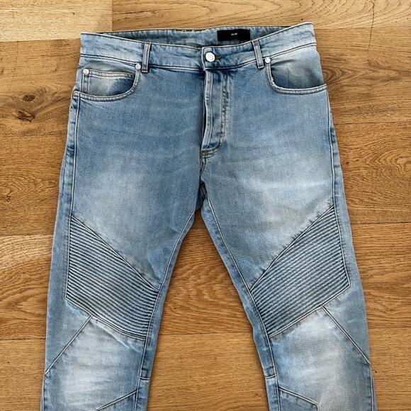Balmain Slim Fit Biker Jeans in Faded Blue - Picture 7 of 10